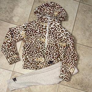 Nike Brown and Gold Leopard Print Kids Hoodie set with leggings size XS 4